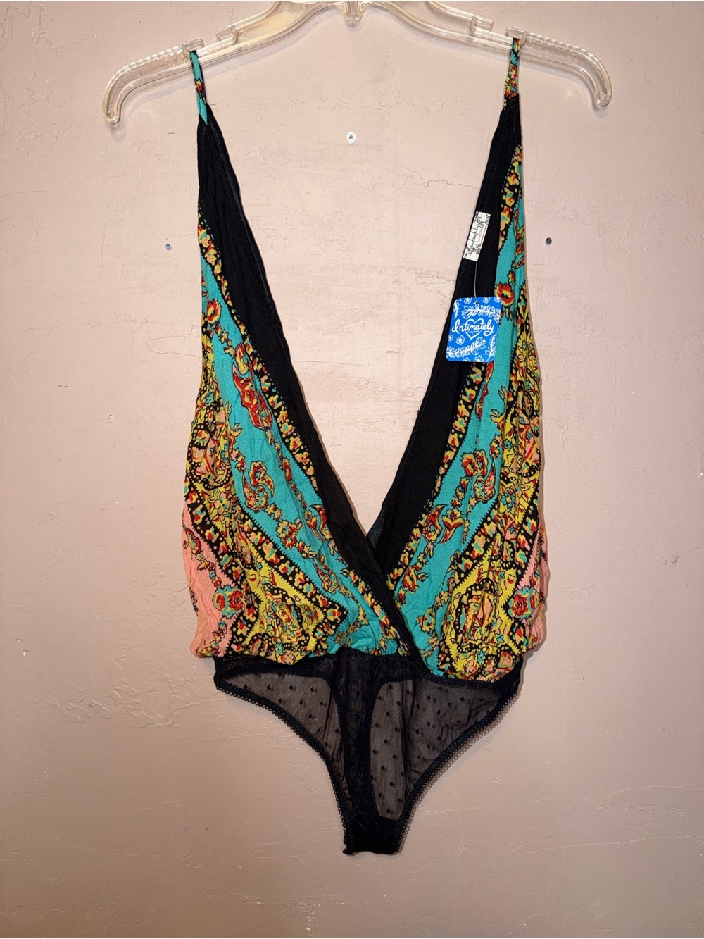 Intimately Free People Bandana Print Plunging V-Neck Bodysuit, Size S